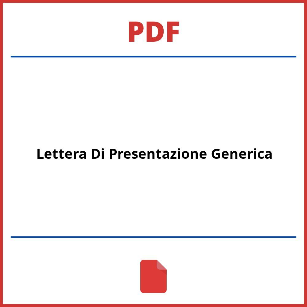 Lettera Di Presentazione Generica Pdf